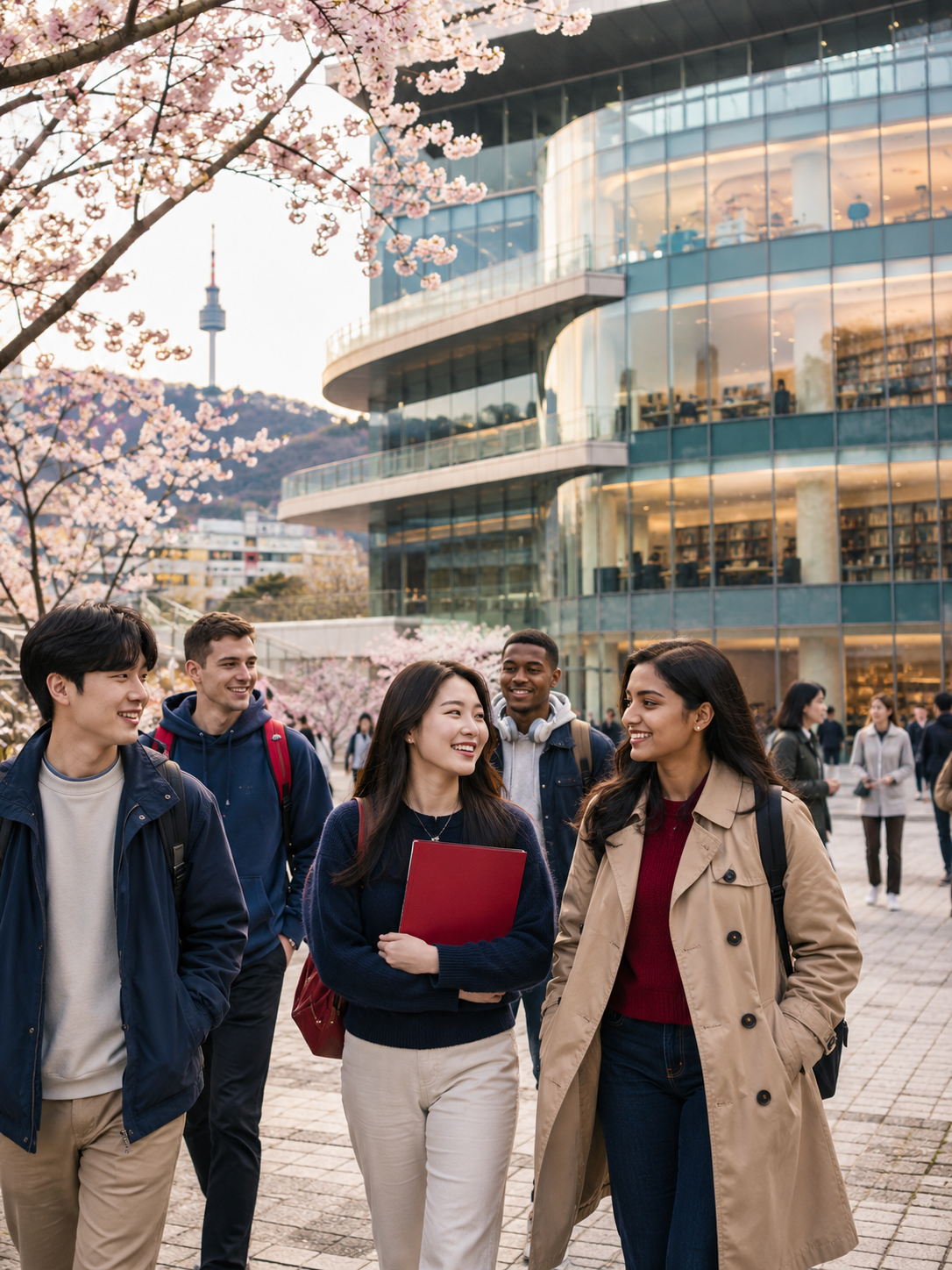 Student arriving in Seoul with luggage